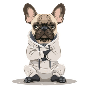 Cute Cartoon French Bulldog in Hoodie, Vector File