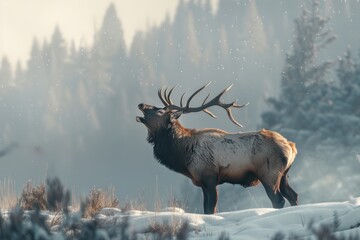 Elk Bugling in the Wild - obrazy, fototapety, plakaty