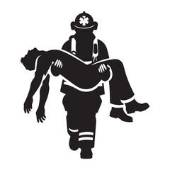 Fototapeta premium Silhouette of Firefighter Carrying a Victim to Safety
