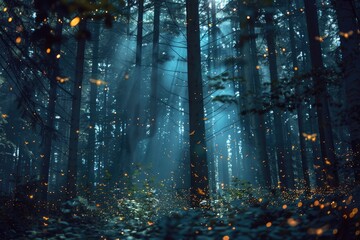 Fototapeta na wymiar Fireflies Illuminating the Darkness
