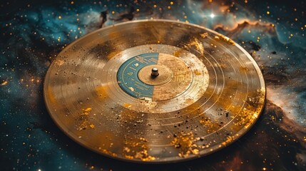 An antique vinyl record its surface gleaming under the twinkle of a million stars - obrazy, fototapety, plakaty