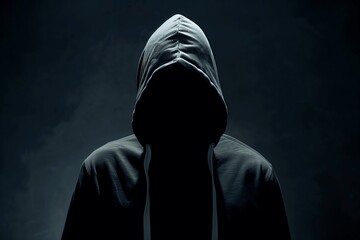 Silhouette of Mysterious Person in Hoodie - obrazy, fototapety, plakaty