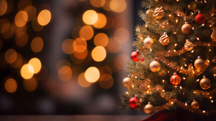 Obraz na płótnie Canvas christmas tree with blurred background, bokeh