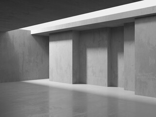 Abstract empty concrete interior. Minimalistic dark room design template