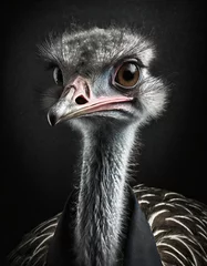 Zelfklevend Fotobehang Portrait of an ostrich on a black background. Studio shot. © Arda ALTAY