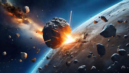 asteroid impacting a planet - obrazy, fototapety, plakaty