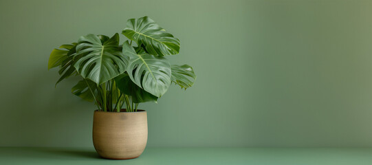 A potted plant sits in a white ceramic pot. The plant is green and he is a palm tree