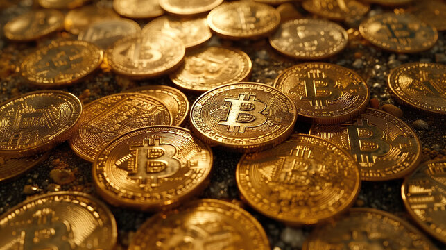 Close-up Bitcoins raw gold