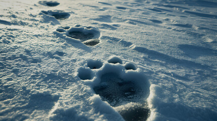 multiple polar bear paw prints in snow