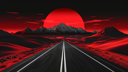 Fototapeta na wymiar Road and mountain in black and red. Wallpaper