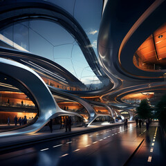 A futuristic train station with sleek architecture 