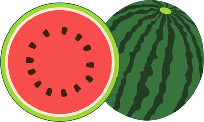 Cute red sliced watermelon, summer fruit illustration design.