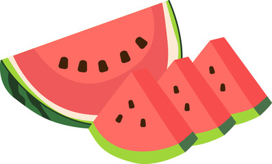 Cute red sliced watermelon, summer fruit illustration design.