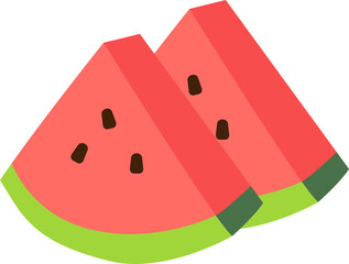 Cute red sliced watermelon, summer fruit illustration design.