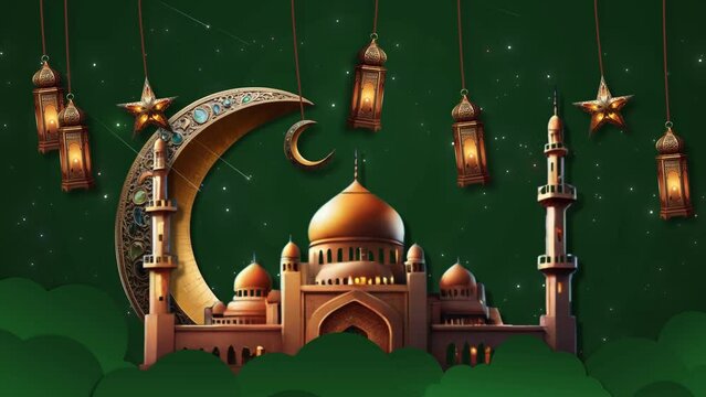 Ramadan Karim Animation Background, Beautiful Mosque With Glitter Twinkle Stars Are Moving On Background With Mosque Islamic Ramadan Kareem, Ramzan Mubarak Arabic Islamic Background With Ramadan Lante