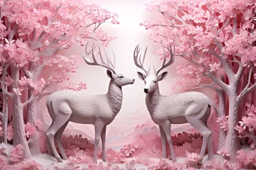 Plexiglas foto achterwand two deer standing in a forest © Victor
