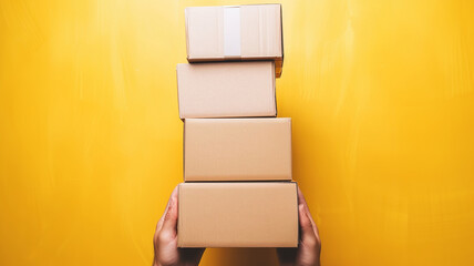 A stack of cardboard boxes ready for shipment, symbolizing global trade's tangible aspect. AI Generative