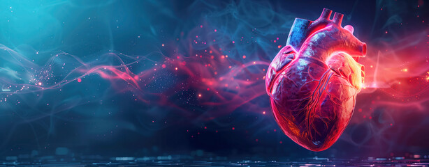 Panoramic background with heart shape on it. Cardiology and health care concept.