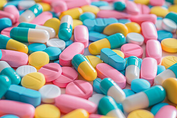 Heap of the colorful pills. medical background