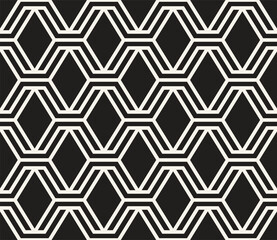 Vector seamless pattern. Repeating geometric elements. Stylish monochrome background design. - 752151537