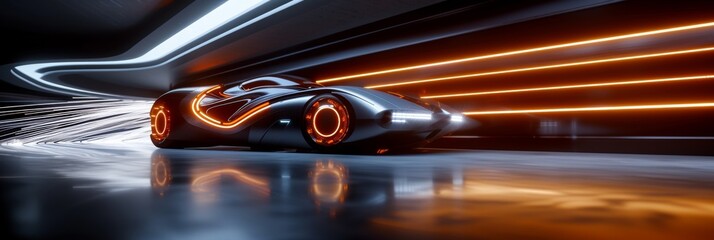 Futuristic Car Driving Through Tunnel