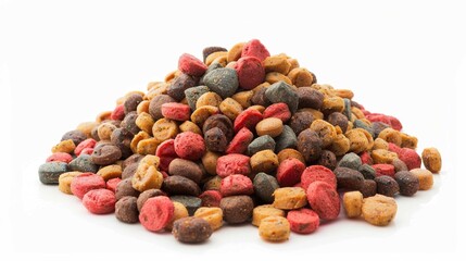 Heap of wet pet food on a white background. Isolated - obrazy, fototapety, plakaty