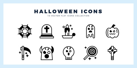10 Halloween Lineal Fill icon pack. vector illustration.