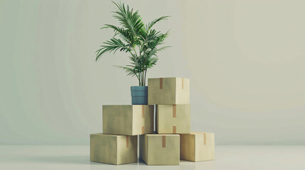 Minimal stylized simple beige cardboard boxes