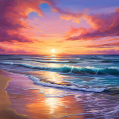Fototapeta na wymiar A serene beach sunset with vibrant colors.