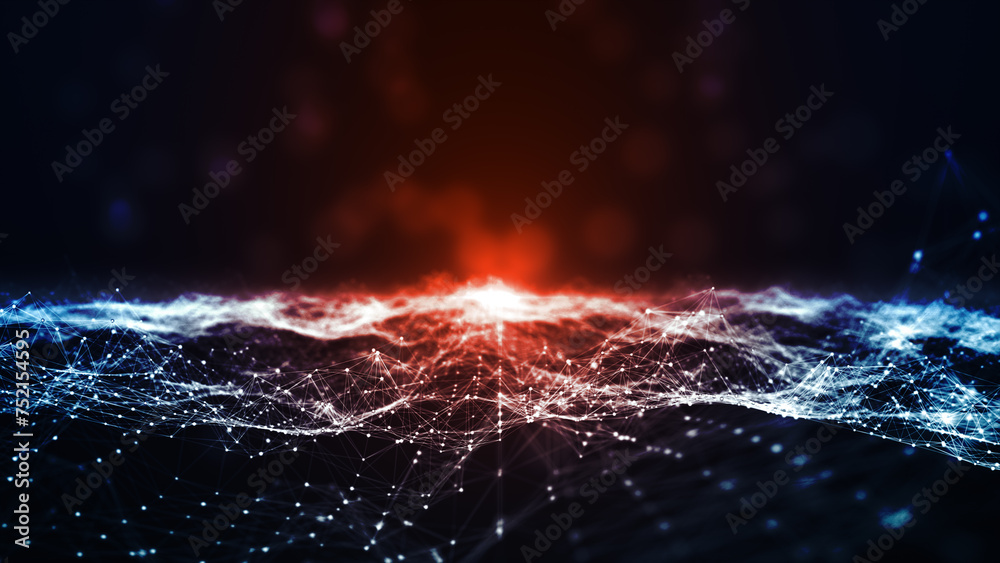 Poster abstract concepts internet network connection with polygons, dots and lines with dark blue backgroun