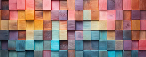 Colorful wooden panel rainbow cubes create geometric abstract art. Generated AI.