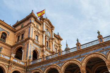 close up of Plaza de Espana in Seville, Andalusia, Spain