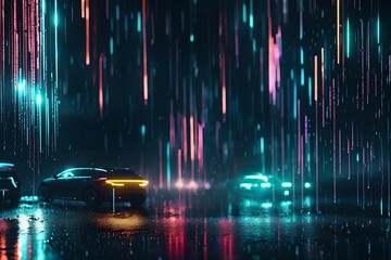 Cyberpunk scenario with cars and light rain