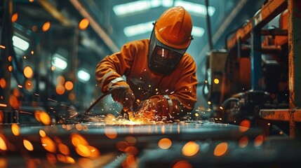 Intense Worker Cutting Metal Steel with Acetylene Torch
