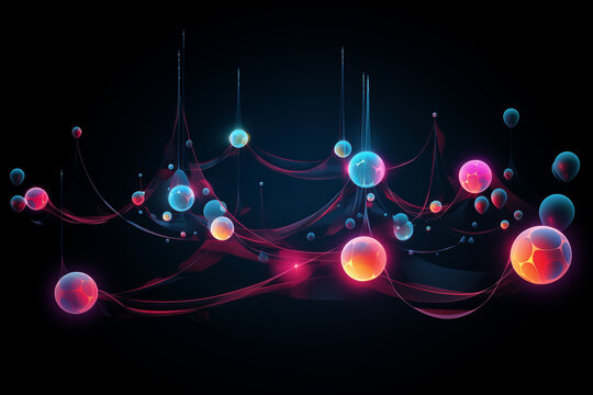 ressource abstraite, sph&egrave;res lumineuses regroup&eacute;es et li&eacute;es les unes aux autres, comme les cellules du corps par exemples 