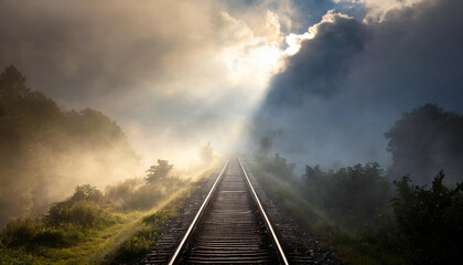 Voie de chemin de fer sous un ciel d'orage