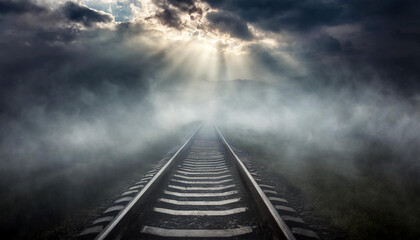 Voie de chemin de fer sous un ciel d'orage