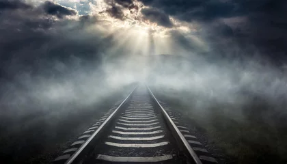 Foto op Canvas Voie de chemin de fer sous un ciel d'orage © JBN