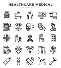 Set of Lineal HEALTHCARE MEDICAL Icons. Lineal art icon. Vector illustration