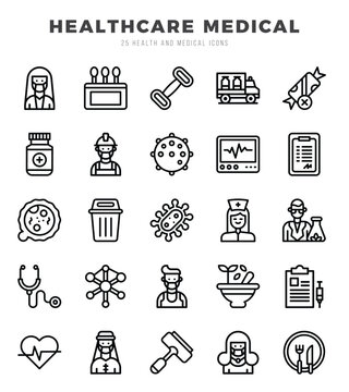 HEALTHCARE MEDICAL Icons Pack Lineal Style. Vector illustration.