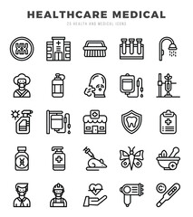 Set of 25 HEALTHCARE MEDICAL Lineal Icons Pack.