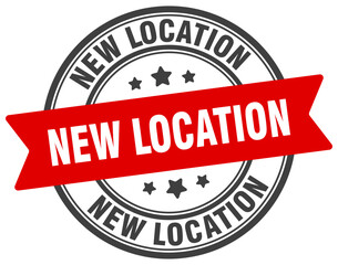 new location stamp. new location label on transparent background. round sign