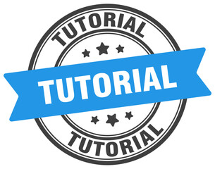 tutorial stamp. tutorial label on transparent background. round sign