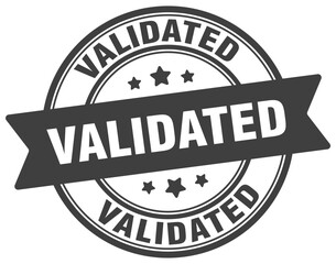 validated stamp. validated label on transparent background. round sign