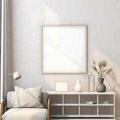  Living room wall poster mockup. Interior mockup with house background. Modern interior design. 3D render
