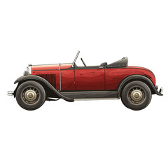 Antique Red Convertible Car Illustration. Side View of Classic Open-Top Automobile on transparent background PNG. Retro Automotive Design for Art and Collection.