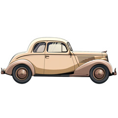Vintage Beige and Brown Two-Door Coupe Illustration. Classic Automobile Side View on transparent background PNG. Old-Time Car Design for Collection.