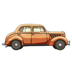 Vintage red sedan with distinctive grills and white-wall tires. Classic 1930s car illustration isolated on transparent background. Retro automotive design concept. Design for collector's print, poster