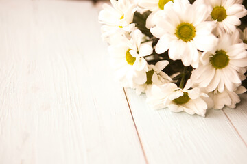 beautiful bouquet of white chrysanthemums, closeup