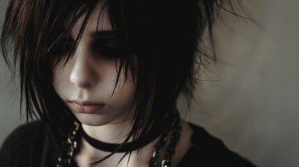 Image of a sad teenager dressed in emo. - obrazy, fototapety, plakaty